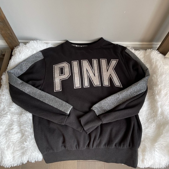 Pink Victoria Secret Glitter Crew Black Sweatshirt - Picture 9 of 9